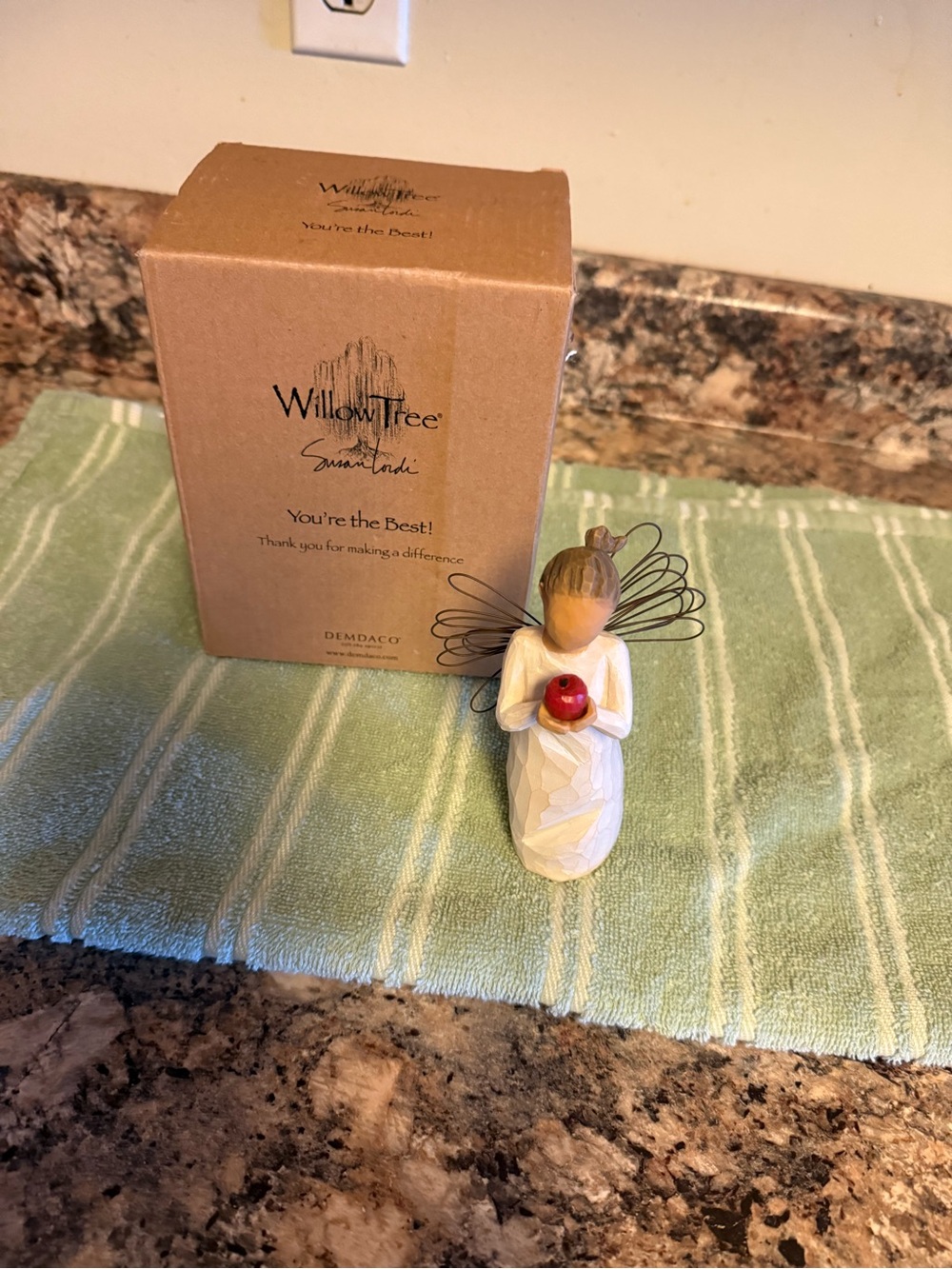 Willow Tree White Angel Figurine with Red Accent and Brown Hair